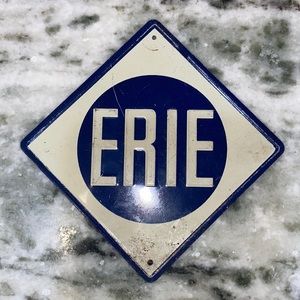 Vintage toy train set tin railroad sign